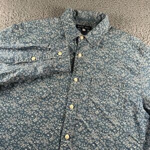 Alex Mill Shirt Mens L Blue Floral Button Up Long Sleeve Cotton Chest Pockets